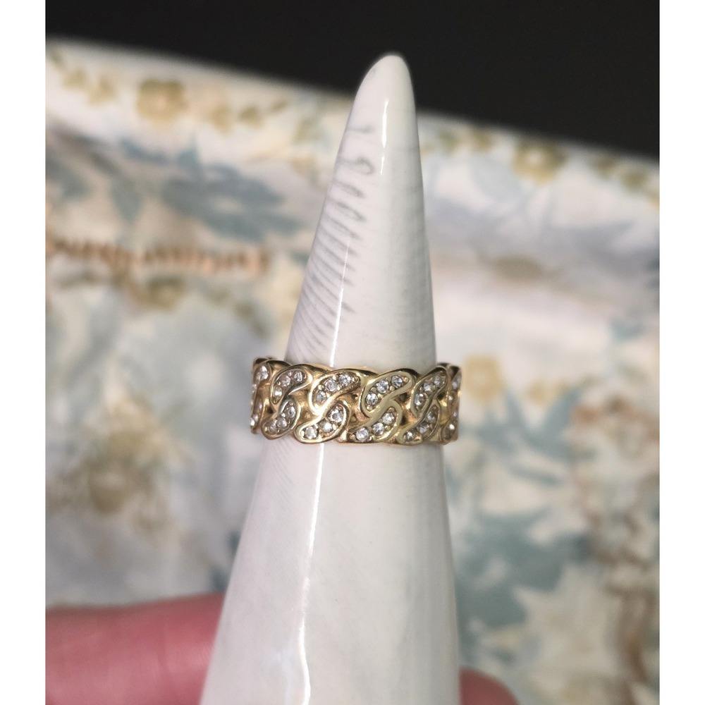 Titanium Crystal Pave Cuban Link Design Gold Plated Women's Size 7.5